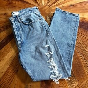 AGOLDE 90s Mid Rise Loose Fit Distressed Jeans Size 27 Light Wash Denim